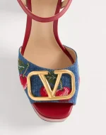 Valentino Vlogo Signature Platform Denim Sandal With Cherryfic Embroidery 115Mm - Image 3